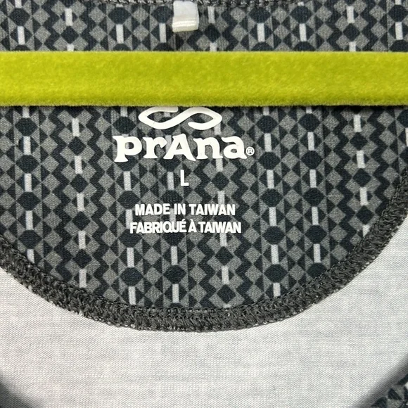 Prana Gray & Black Print Fit and Flare V-Neck Dress Large - Picture 3 of 8